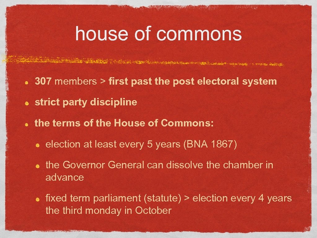 house of commons 307 members > first past the post electoral system strict party