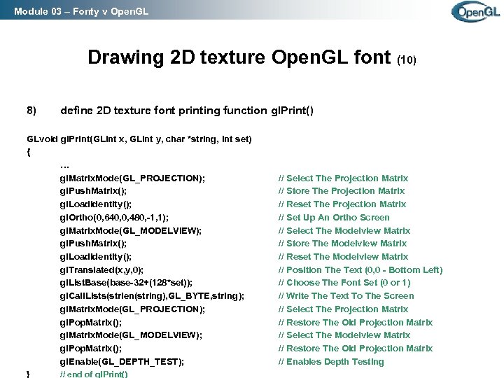 Module 03 – Fonty v Open. GL Drawing 2 D texture Open. GL font