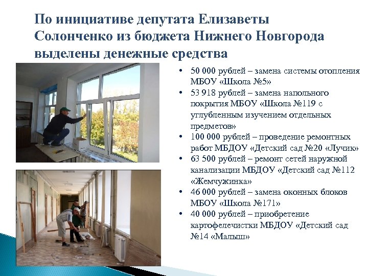 По инициативе депутата Елизаветы Солонченко из бюджета Нижнего Новгорода выделены денежные средства • 50