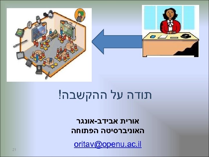  תודה על ההקשבה! אורית אבידב-אונגר האוניברסיטה הפתוחה oritav@openu. ac. il 12 