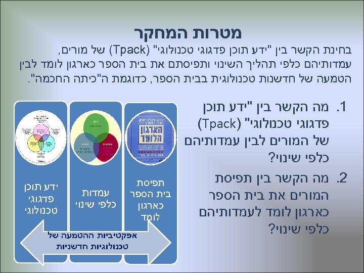  מטרות המחקר בחינת הקשר בין 