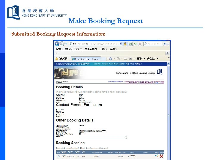 Make Booking Request Submitted Booking Request Information: 