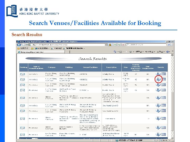 Search Venues/Facilities Available for Booking Search Results: 