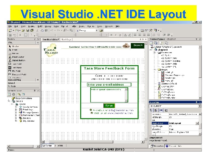 Visual Studio. NET IDE Layout Kashif Jalal CA-240 (072) 