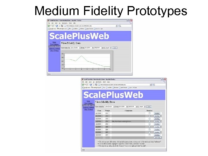 Medium Fidelity Prototypes 