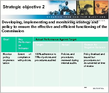 Strategic objective 2 Developing, implementing and monitoring strategy and policy to ensure the effective