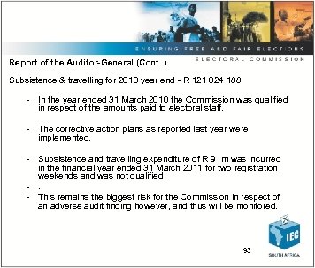 Report of the Auditor-General (Cont. . ) Subsistence & travelling for 2010 year end
