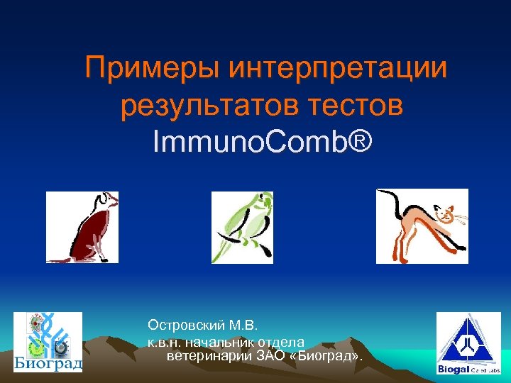  Примеры интерпретации результатов тестов Immuno. Comb® Островский М. В. к. в. н. начальник