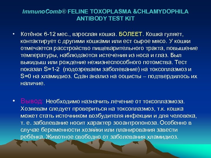 Immuno. Comb® FELINE TOXOPLASMA &CHLAMYDOPHILA ANTIBODY TEST KIT • Котёнок 6 -12 мес. ,