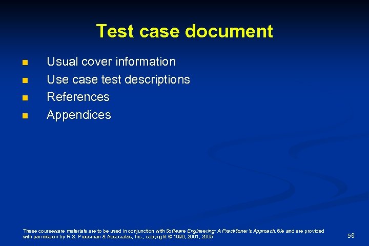 Test case document n n Usual cover information Use case test descriptions References Appendices