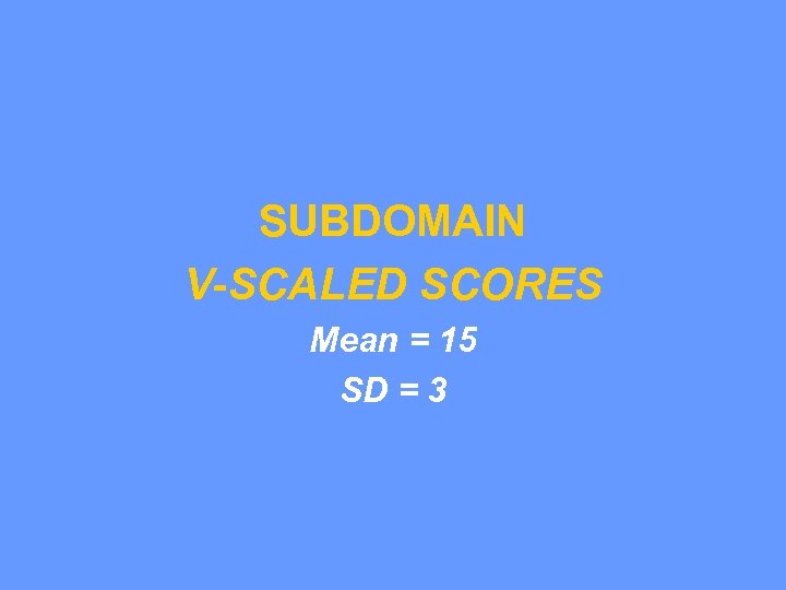  SUBDOMAIN V-SCALED SCORES Mean = 15 SD = 3 