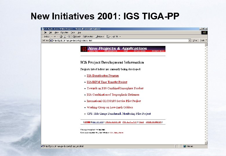 New Initiatives 2001: IGS TIGA-PP 