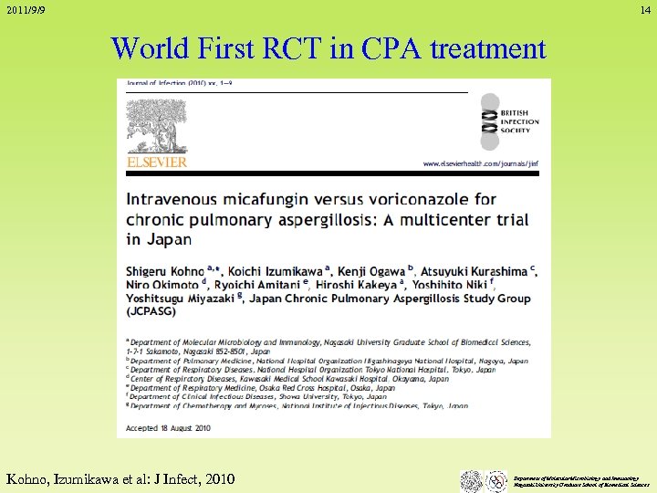 2011/9/9 14 World First RCT in CPA treatment Kohno, Izumikawa et al: J Infect,