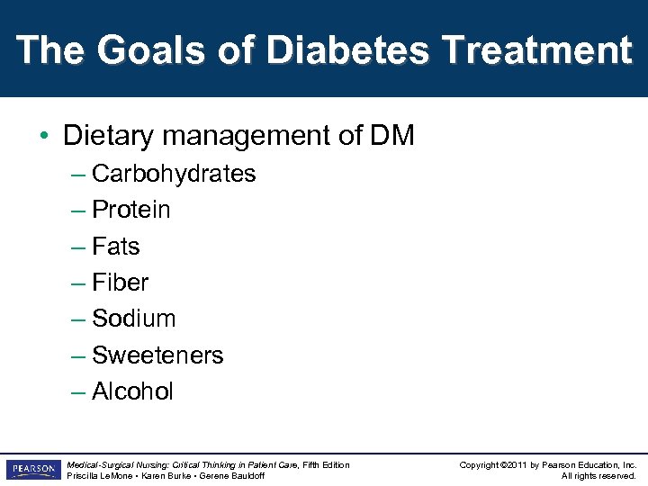 The Goals of Diabetes Treatment • Dietary management of DM – Carbohydrates – Protein