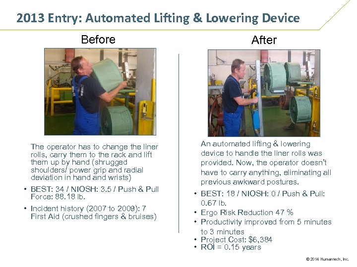 2013 Entry: Automated Lifting & Lowering Device Before The operator has to change the