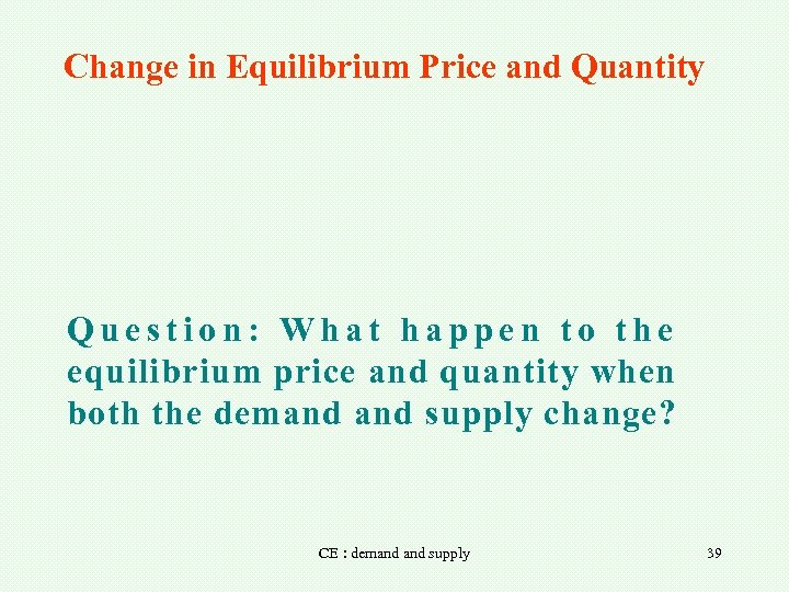 Change in Equilibrium Price and Quantity Question: What happen to the equilibrium price and