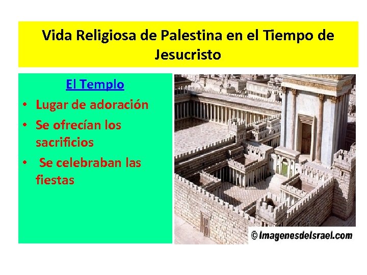 Vida Religiosa de Palestina en el Tiempo de Jesucristo El Templo • Lugar de