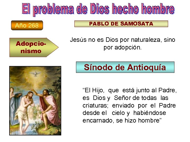 Año 268 Adopcionismo PABLO DE SAMOSATA Jesús no es Dios por naturaleza, sino por