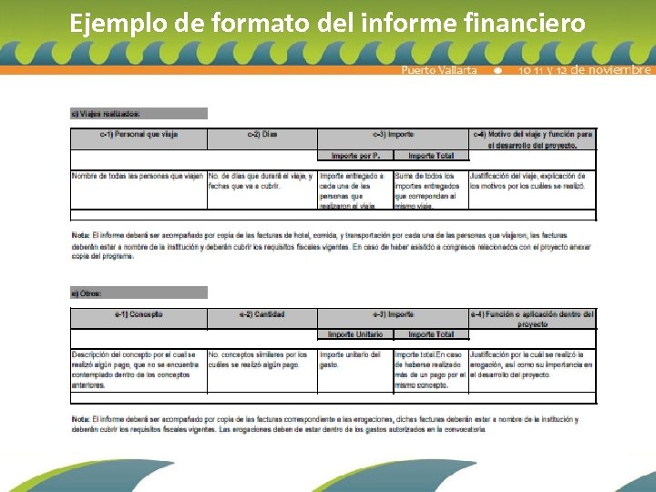 Ejemplo de formato del informe financiero 
