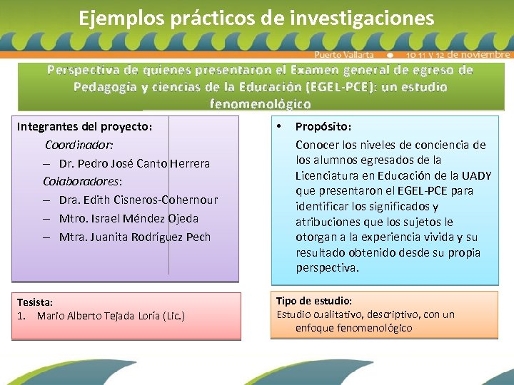 Ejemplos prácticos de investigaciones Perspectiva de quienes presentaron el Examen general de egreso de