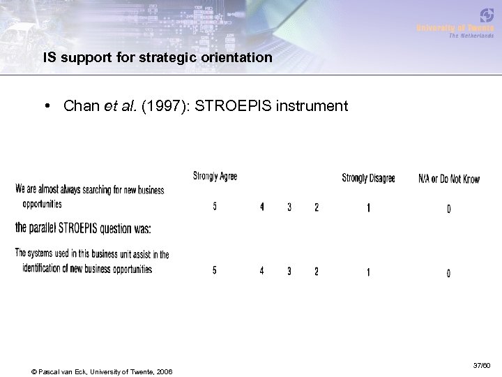 IS support for strategic orientation • Chan et al. (1997): STROEPIS instrument © Pascal
