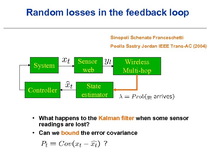 Random losses in the feedback loop Sinopoli Schenato Franceschetti Poolla Sastry Jordan IEEE Trans-AC