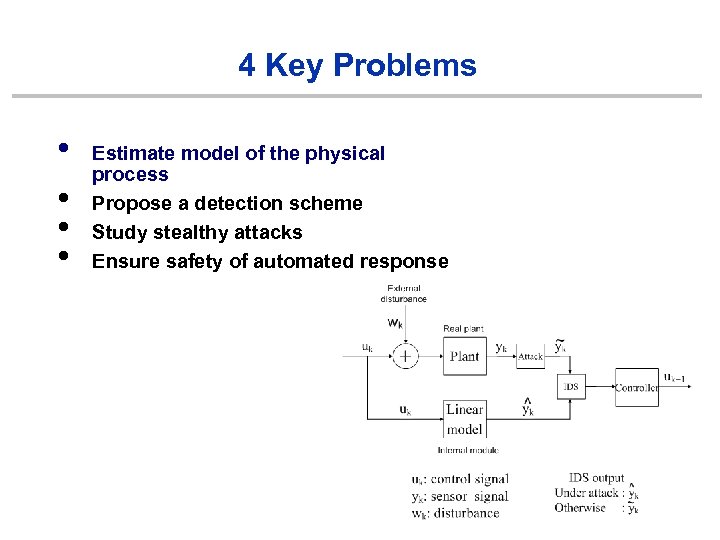 4 Key Problems • • Estimate model of the physical process Propose a detection