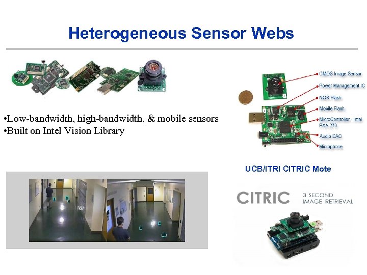 Heterogeneous Sensor Webs • Low-bandwidth, high-bandwidth, & mobile sensors • Built on Intel Vision