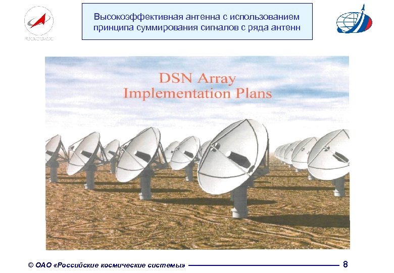 Высокоэффективная антенна с использованием принципа суммирования сигналов с ряда антенн © ОАО «Российские космические