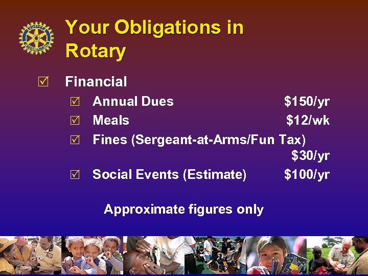Your Obligations in Rotary R Financial R Annual Dues $150/yr R Meals $12/wk R