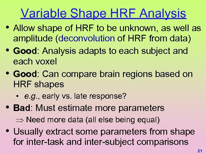 Variable Shape HRF Analysis • Allow shape of HRF to be unknown, as well