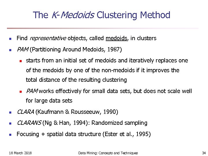 The K-Medoids Clustering Method n Find representative objects, called medoids, in clusters n PAM