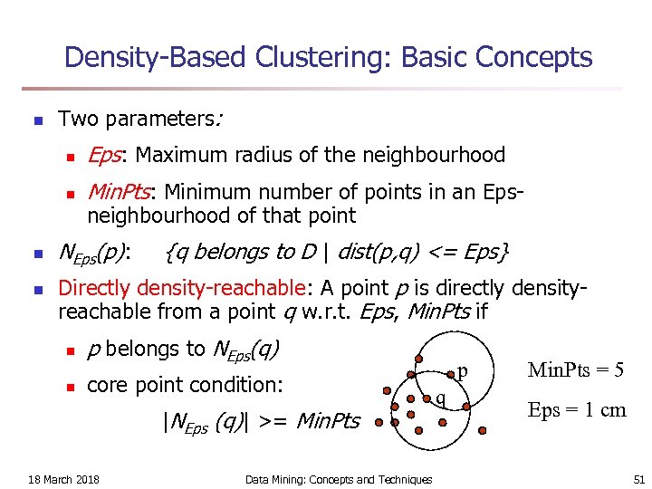 Density-Based Clustering: Basic Concepts n Two parameters: n n Eps: Maximum radius of the