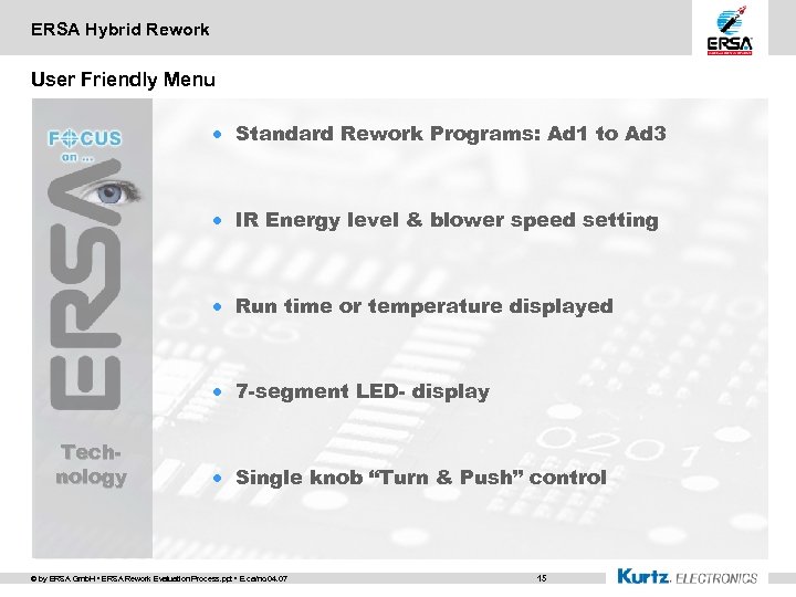 ERSA Hybrid Rework User Friendly Menu · Standard Rework Programs: Ad 1 to Ad