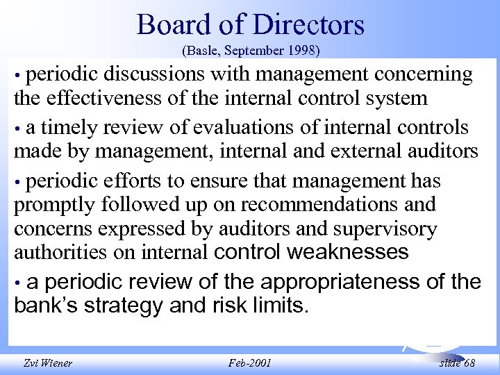 Board of Directors (Basle, September 1998) periodic discussions with management concerning the effectiveness of