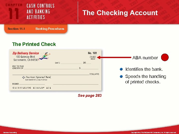 The Checking Account Section 11. 1 Banking Procedures The Printed Check ABA number Identifies