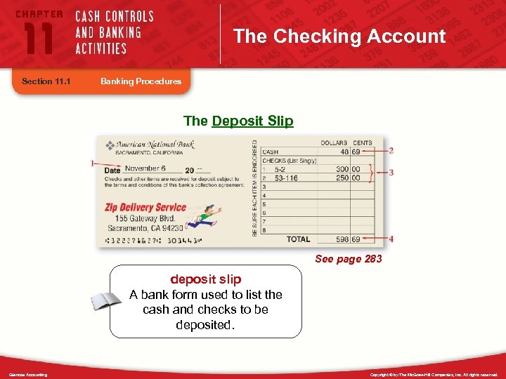The Checking Account Section 11. 1 Banking Procedures The Deposit Slip See page 283