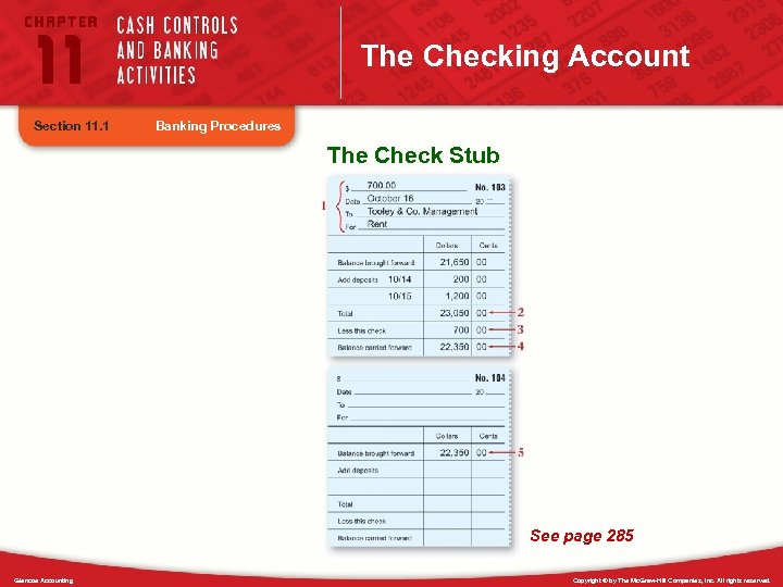 The Checking Account Section 11. 1 Banking Procedures The Check Stub See page 285