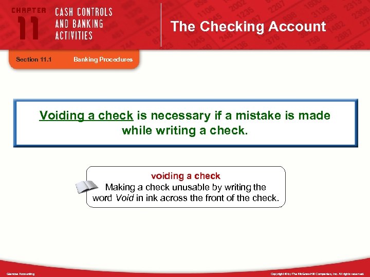 The Checking Account Section 11. 1 Banking Procedures Voiding a check is necessary if