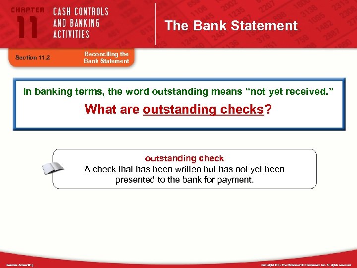 The Bank Statement Section 11. 2 Reconciling the Bank Statement In banking terms, the