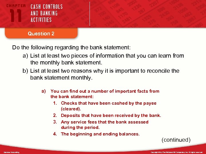 Question 2 Do the following regarding the bank statement: a) List at least two