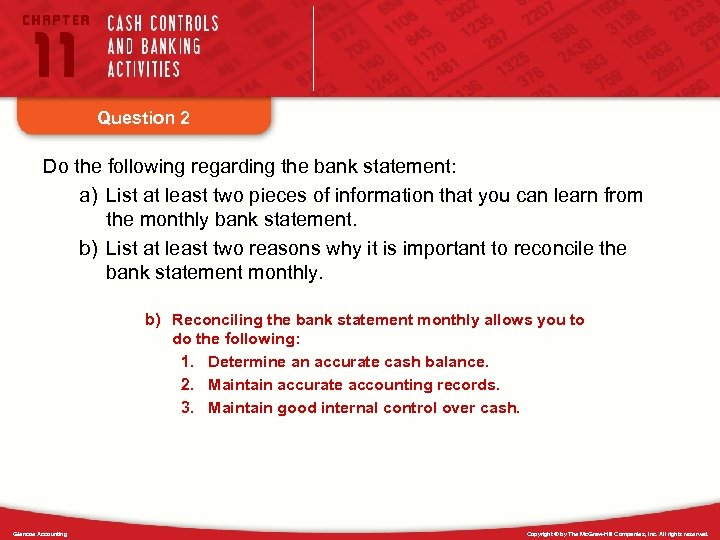 Question 2 Do the following regarding the bank statement: a) List at least two