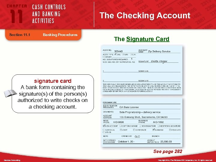 The Checking Account Section 11. 1 Banking Procedures The Signature Card signature card A