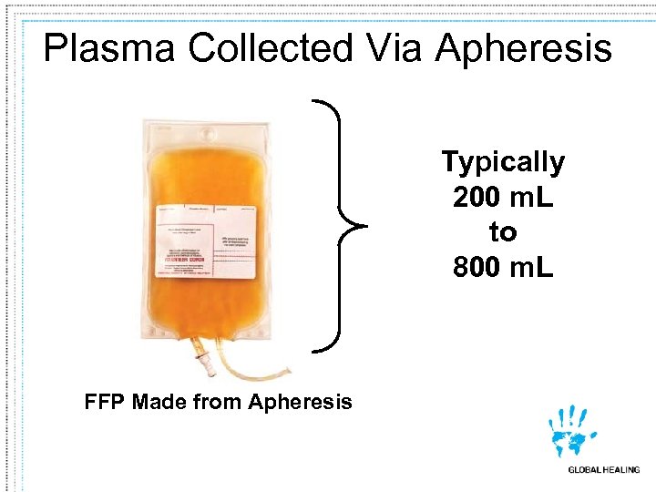 Plasma Collected Via Apheresis Typically 200 m. L to 800 m. L FFP Made