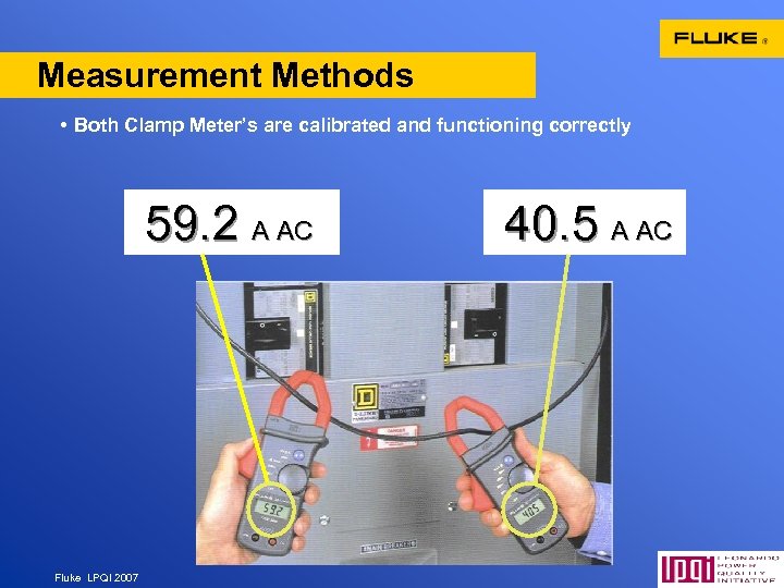 Measurement Methods • Both Clamp Meter’s are calibrated and functioning correctly 59. 2 A