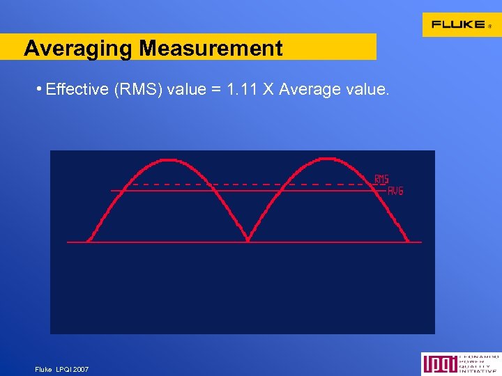 Averaging Measurement • Effective (RMS) value = 1. 11 X Average value. Fluke LPQI