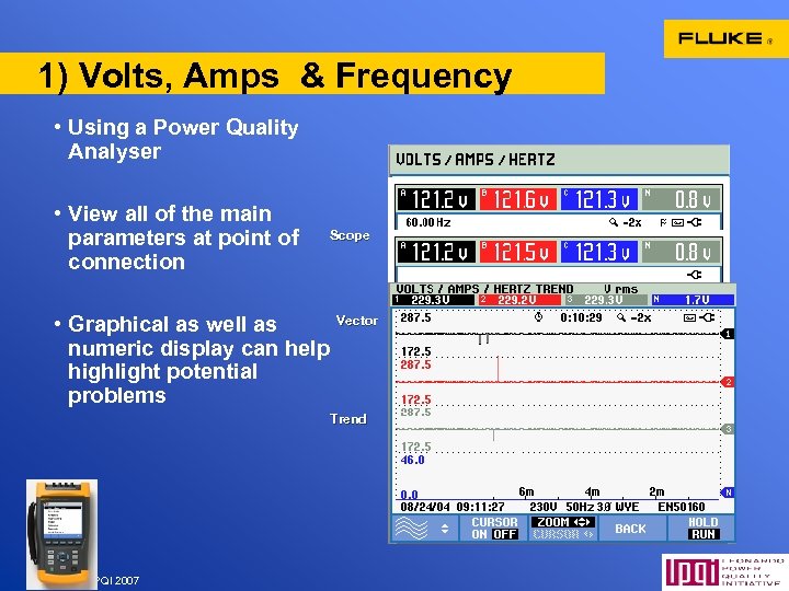 1) Volts, Amps & Frequency • Using a Power Quality Analyser • View all
