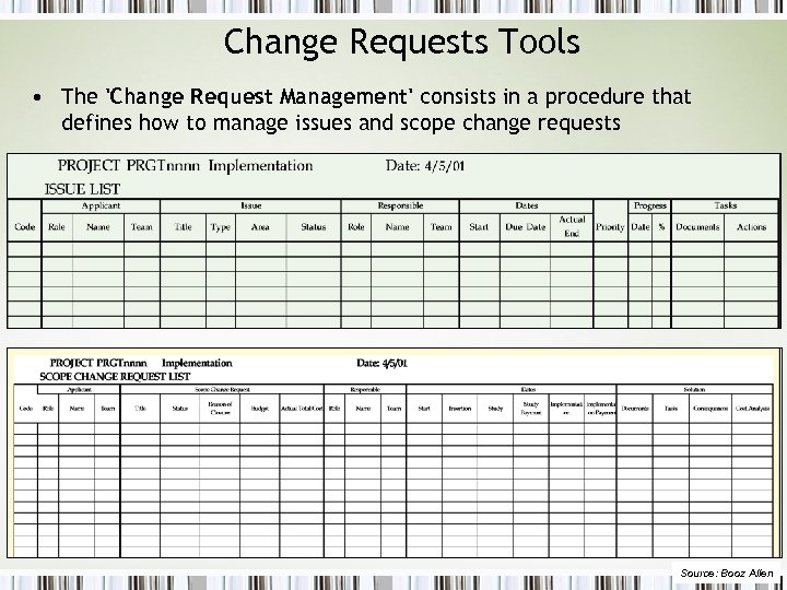 Change Requests Tools • The 'Change Request Management' consists in a procedure that defines