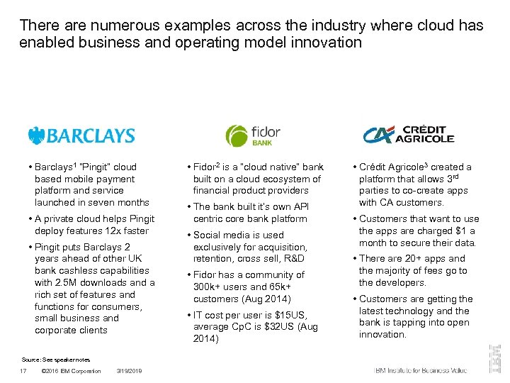 There are numerous examples across the industry where cloud has enabled business and operating