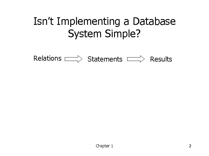 Isn’t Implementing a Database System Simple? Relations Statements Chapter 1 Results 2 